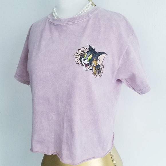 Tom and Jerry Crop Tee Shirt "Good Vibes Only" Graphic Print - Picture 5 of 12